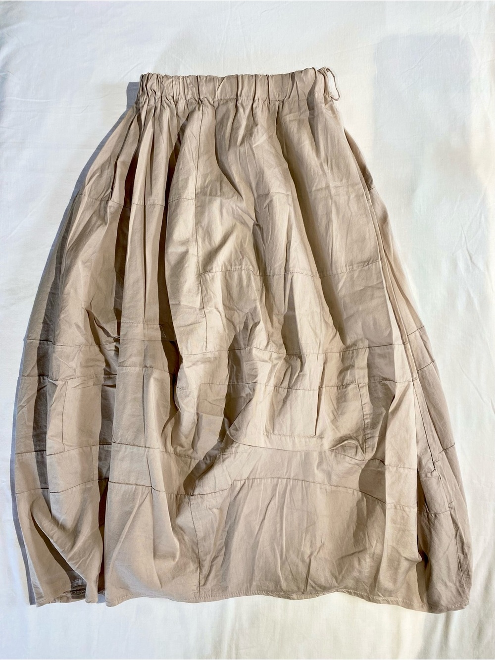 Neutral Taupe Gathered Midi Skirt